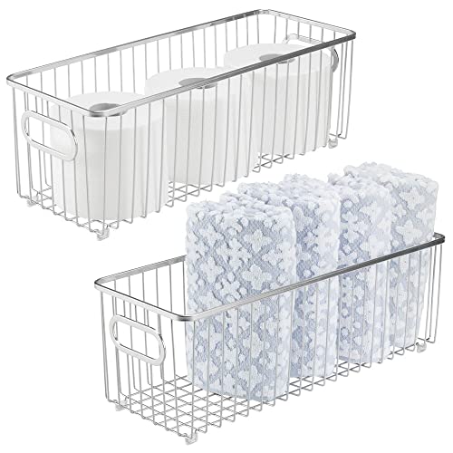 mDesign 2er-Set Metall Ablagebox mit integrierten Griffen – tiefe Aufbewahrungsbox mit ansprechendem Drahtdesign – Box zur Kosmetikaufbewahrung im Bad – silberfarben mDesign 2er-Set Metall Ablagebox mit integrierten Griffen – tiefe Aufbewahrungsbox mit ansprechendem Drahtdesign – Box zur Kosmetikaufbewahrung im Bad – silberfarben von mDesign