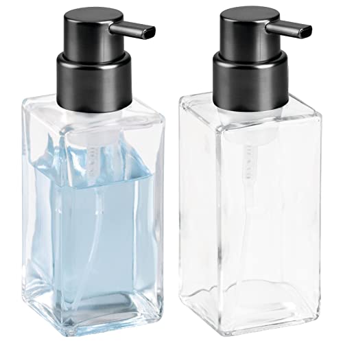 mDesign 2er-Set Schaumseifenspender für Küche und Badezimmer – rechteckiger Pumpseifenspender aus Glas – ideal für 414 ml Seife oder Spülmittel – durchsichtig/mattsilberfarben von mDesign