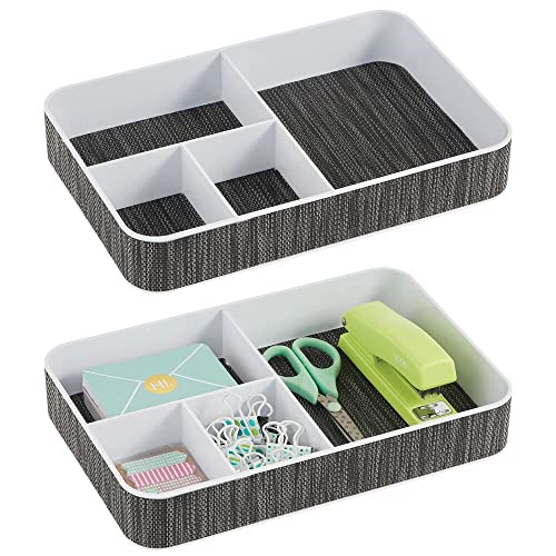 mDesign 2er-Set Schreibtisch Organizer – Ordnungssystem mit 6 Fächern für Stifte, Büroklammern, Schreibblöcke – Büroorganisation für Schreibtisch und Schublade – weiß/schwarz von mDesign