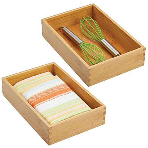mDesign 2er-Set Schubladeneinsatz für die Küche – modulare Schubladenbox für Küchenaccesoires und mehr – Organizer aus Bambus für die Schublade – hellbraun von mDesign