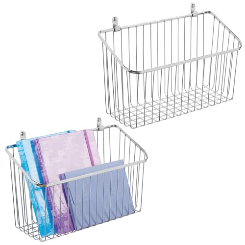mDesign 2er-Set Wandregal aus Metall 鈥� gro脽er Ablagekorb f眉r Flur, Schlafzimmer und andere R盲ume 鈥� Organizer f眉r Briefe, b枚rsen, Sonnenbrillen oder Badaccessoires 鈥� silberfarben von mDesign