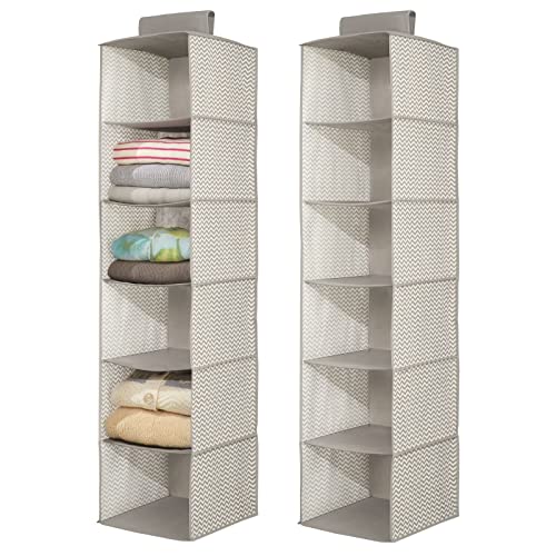 mDesign 2er-Set hängender Stoffschrank – der ideale Hängeschrank aus Stoff – perfekt als Hängeregal für den Flur – die Hängeaufbewahrung für diverse Einsatzgebiete – 6 Regale – Taupe/Natur von mDesign