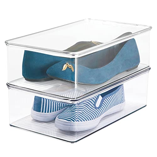 mDesign 2er-Set stapelbarer Schuhkasten mit Deckel – praktischer Schuhkarton aus Kunststoff – ideal zur geschützten Schuhaufbewahrung von Sandalen, Turnschuhen usw. – durchsichtig von mDesign