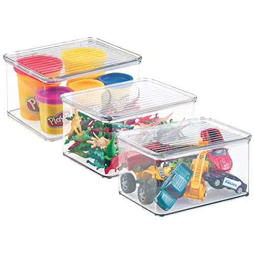 mDesign 3er-Set Spielzeugaufbewahrung – Aufbewahrungsbox mit Deckel zum Spielsachen verstauen im Regal oder unter dem Bett – durchsichtig von mDesign