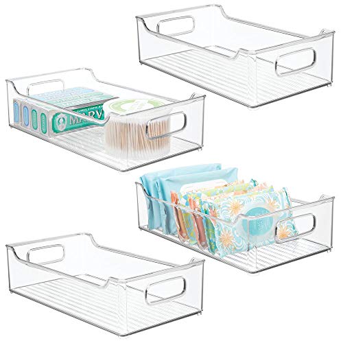 mDesign 4er-Set Ablagebox mit integrierten Griffen – transparente Aufbewahrungsbox mit ansprechendem Design – ideal zur Kosmetikaufbewahrung im Bad – durchsichtig von mDesign