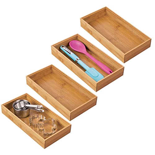 mDesign 4er-Set Aufbewahrungsbox für die Küche – extragroße Schubladenbox aus Holz – stapelbarer Schubladen Organizer für Besteck und Küchenutensilien – naturfarben von mDesign