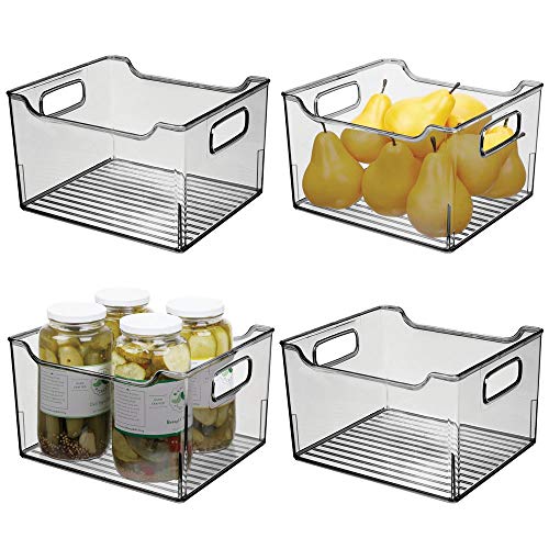 mDesign 4er-Set Aufbewahrungsbox mit Griffen – hohe Kühlschrankbox zur Lebensmittelaufbewahrung – Ablage aus Kunststoff für den Küchen- oder Kühlschrank – rauchgrau von mDesign