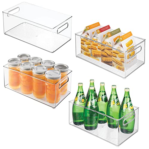 mDesign 4er-Set Küchen Aufbewahrungsbox – ideal einsetzbar als Kühlschrankbox oder Gefrierbox – stapelbares Ordnungssystem mit integrierten Tragegriffen – durchsichtig von mDesign