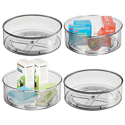 mDesign 4er Set Lazy Susan Ordnungssystem für den Schreibtisch – praktischer Schreibtischorganizer mit hohen Seitenwänden – drehbarer Stiftehalter fürs Büro und Haushalt – rauchgrau von mDesign