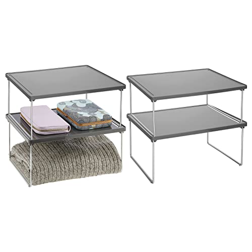 mDesign 4er-Set Regaleinsatz für Kleidung – Ablage aus Metall und Kunststoff für mehr Stauraum im Kleiderschrank – auch als Ordnungshelfer im Küchenschrank geeignet – schiefergrau von mDesign