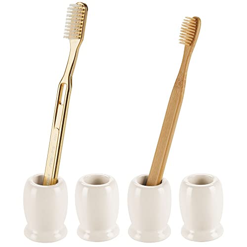 mDesign 4er-Set Zahnbürsten Halter im modernen, kompakten Design – runde Zahnbürsten Aufbewahrung aus Keramik – freistehende Badablage für das Waschbecken oder den Spiegelschrank – cremefarben mDesign 4er-Set Zahnbürsten Halter im modernen, kompakten Design – runde Zahnbürsten Aufbewahrung aus Keramik – freistehende Badablage für das Waschbecken oder den Spiegelschrank – cremefarben von mDesign