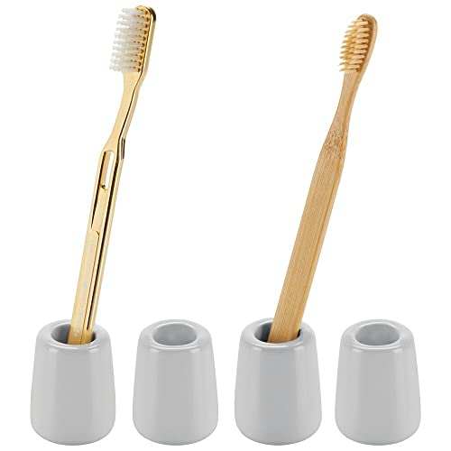 mDesign 4er-Set Zahnbürsten Halter im modernen, kompakten Design – runde Zahnbürsten Aufbewahrung aus Keramik – freistehende Badablage für das Waschbecken oder den Spiegelschrank – grau mDesign 4er-Set Zahnbürsten Halter im modernen, kompakten Design – runde Zahnbürsten Aufbewahrung aus Keramik – freistehende Badablage für das Waschbecken oder den Spiegelschrank – grau von mDesign