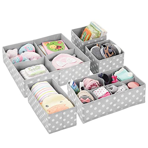 mDesign 5er-Set Kinderzimmer Aufbewahrungsbox – Aufbewahrungsboxen für Babysachen und Windeln – auch zur Spielzeugaufbewahrung geeignet – Kiste mit mehreren Fächern – hellgrau/weiß von mDesign