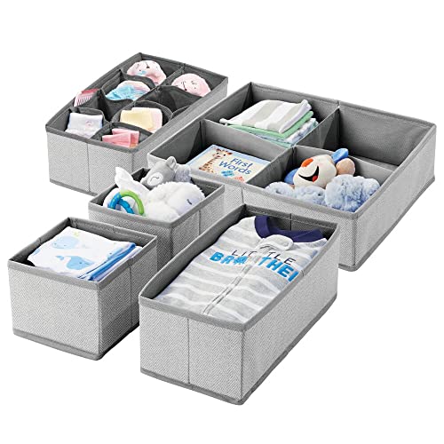 mDesign 5er-Set Kinderzimmer Aufbewahrungsbox im Fischgrätenmuster – Stoffboxen mit mehreren Fächern für Babysachen – Aufbewahrungsboxen aus Stoff für die Schublade oder den Schrank – grau von mDesign