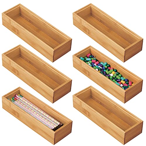 mDesign 6er-Set Aufbewahrungsbox für Schreibtisch und Schublade – rechteckige Schubladenbox aus Bambus – hochwertiger Schreibtisch Organizer für Bürobedarf und Bastelsachen – naturfarben von mDesign