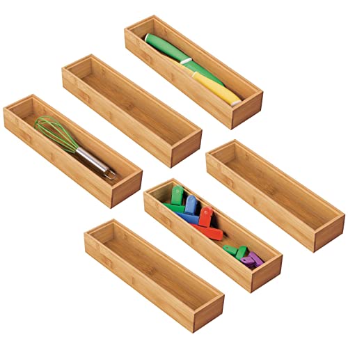 mDesign 6er-Set Aufbewahrungsbox für die Küche – rechteckige Schubladenbox aus Bambus – stapelbarer Schubladen Organizer für Besteck und Küchenutensilien – naturfarben von mDesign