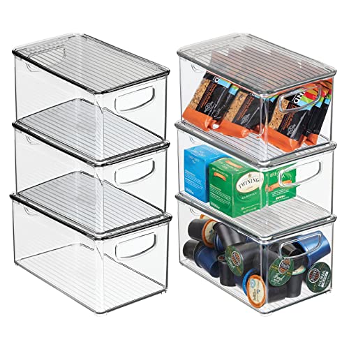 mDesign 6er-Set Aufbewahrungsbox mit Deckel – stapelbare Kühlschrankbox zur Lebensmittelaufbewahrung – Ablage aus BPA-freiem Kunststoff für den Küchen- oder Kühlschrank – durchsichtig und grau von mDesign