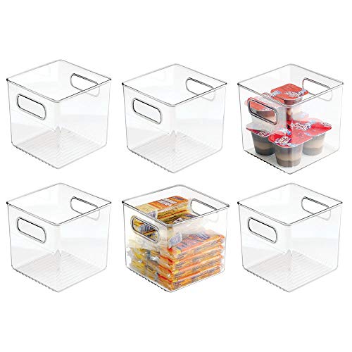 mDesign 6er-Set Aufbewahrungsbox mit Griffen – praktische Kühlschrankbox zur Lebensmittelaufbewahrung – Ablage aus BPA-freiem Kunststoff für den Küchen- oder Kühlschrank – durchsichtig von mDesign