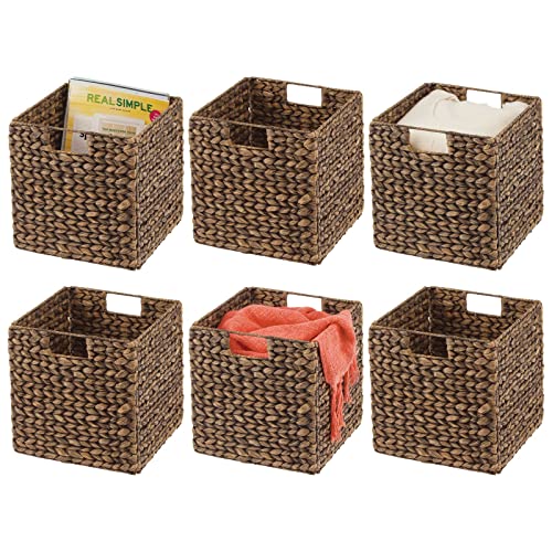 mDesign 6er-Set Aufbewahrungskorb – faltbare Aufbewahrungsbox aus Wasserhyazinthe – Regalkorb mit Flechtmuster – ideal zur Aufbewahrung in Würfelregalen – braun von mDesign