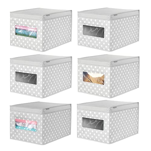 mDesign 6er-Set stapelbare Ordnungsbox – große Aufbewahrungsbox mit Sichtfenster für das Kinderzimmer – Kleideraufbewahrung mit Klappdeckel – grau und weiß von mDesign