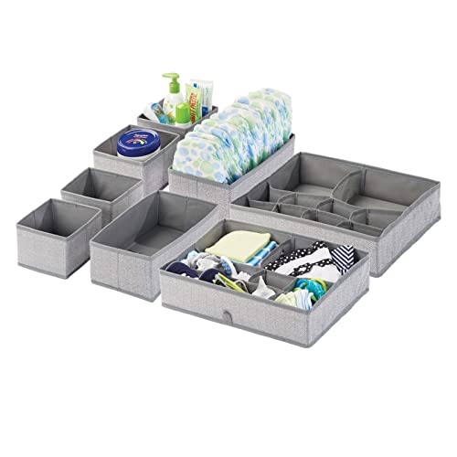 mDesign 8er-Set Kinderzimmer Aufbewahrungsbox aus atmungsaktiver Kunstfaser – Stoff Aufbewahrungsboxen für Babysachen – auch als Kinderschrank Organizer oder für Schubladen geeignet – grau von mDesign