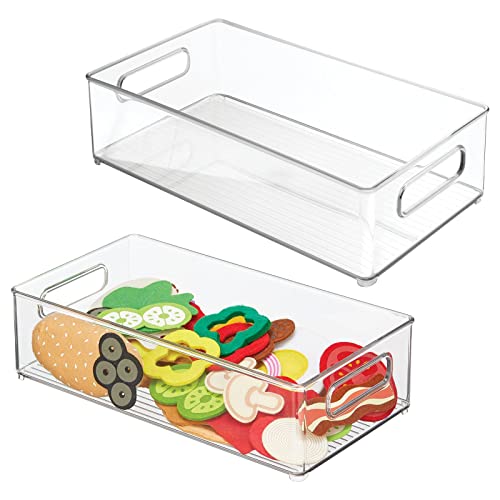 mDesign Ablagebox mit integrierten Griffen – breite Aufbewahrungsbox mit ansprechendem Design – ideal zur Kosmetikaufbewahrung im Bad – 2er-Set – durchsichtig von mDesign