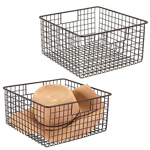 mDesign Allzweckkorb für das Schlafzimmer – flexibler Aufbewahrungskorb für Schränke, Kommoden und Regale – universell nutzbarer Drahtkorb mit Griffen – 2er-Set – bronzefarben von mDesign