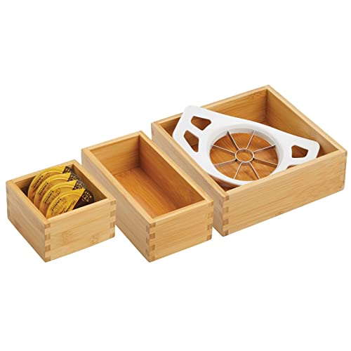 mDesign Aufbewahrungsbox für die Küche – Schubladenbox aus Bambus in verschiedenen Größen – stapelbarer Schubladen Organizer für Besteck und Küchenutensilien – 3er-Set – naturfarben von mDesign