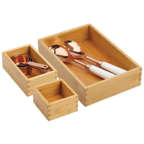 mDesign Aufbewahrungsbox für die Küche – Schubladenbox aus Bambus in verschiedenen Größen – stapelbarer Schubladen Organizer für Besteck und Küchenutensilien – 3er-Set – naturfarben von mDesign
