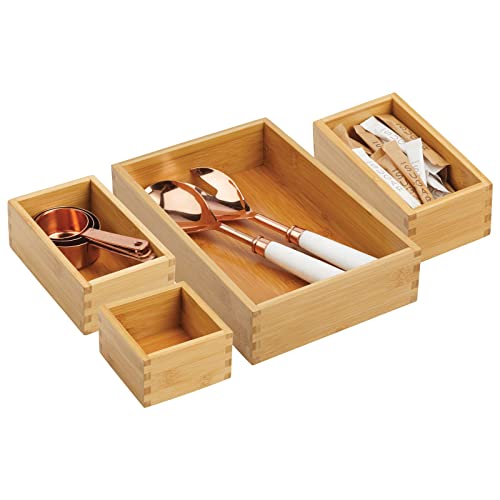 mDesign Aufbewahrungsbox für die Küche – Schubladenbox aus Bambus in verschiedenen Größen – stapelbarer Schubladen Organizer für Besteck und Küchenutensilien – 4er-Set – naturfarben von mDesign