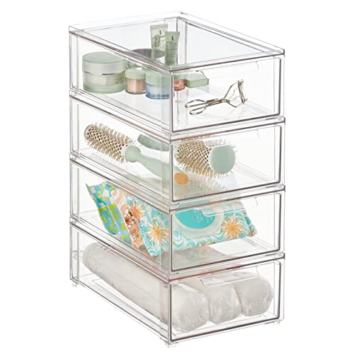mDesign Aufbewahrungsbox fürs Badezimmer – stapelbare Schubladenbox aus Kunststoff – praktischer Kosmetikorganizer zur Aufbewahrung von Badartikeln – 4er-Set – durchsichtig von mDesign