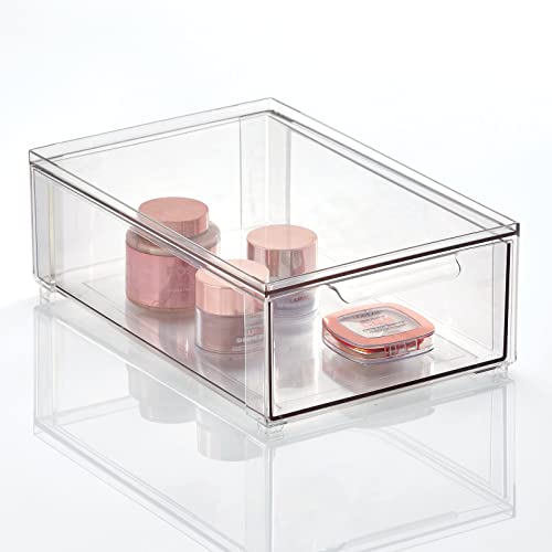 mDesign Aufbewahrungsbox fürs Badezimmer – stapelbare Schubladenbox aus Kunststoff – praktischer Kosmetikorganizer zur Aufbewahrung von Badartikeln – durchsichtig von mDesign