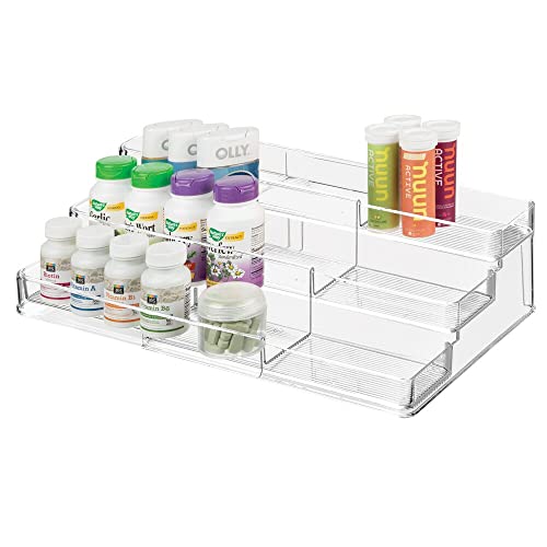 mDesign Aufbewahrungsbox mit 3 Ebenen für Vitamine – ausziehbarer Medizinschrank fürs Bad – praktische Sortierbox für die Küche – durchsichtig von mDesign