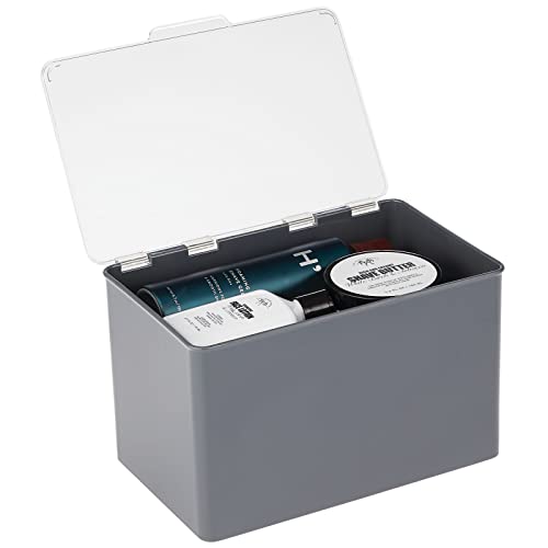 mDesign Aufbewahrungsbox mit Deckel für die Küche, Vorratskammer, das Arbeitszimmer – Stapelbox aus BPA-freiem Kunststoff – kompakte Kunststoffkiste für Haushaltswaren – dunkelgrau und durchsichtig von mDesign