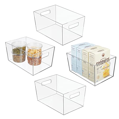 mDesign Aufbewahrungsbox mit Griffen – mittelgroße Kühlschrankbox zur Lebensmittelaufbewahrung – Kiste aus BPA-freiem Kunststoff für den Küchen- oder Kühlschrank – 4er-Set – durchsichtig von mDesign