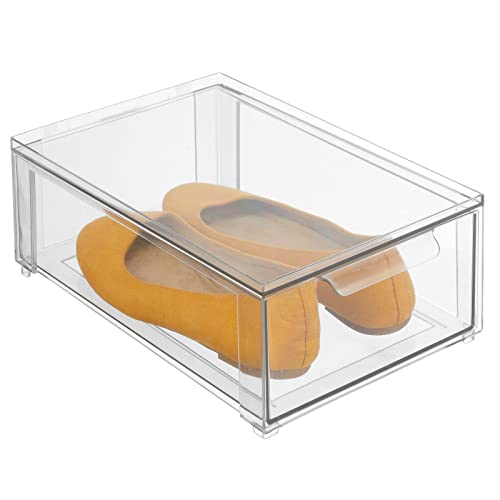 mDesign Aufbewahrungsbox mit Schublade – flache Schubladenbox aus Kunststoff zur Schuhaufbewahrung – Stapelbox für Schuhe, Accessoires und mehr – durchsichtig von mDesign