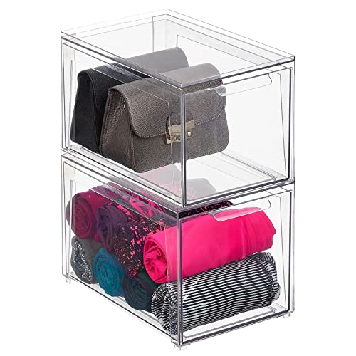 mDesign Aufbewahrungsbox mit Schublade – flache Schubladenbox aus Kunststoff zur Schuhaufbewahrung – Stapelbox für Schuhe, Accessoires und mehr – 2er-Set – durchsichtig von mDesign