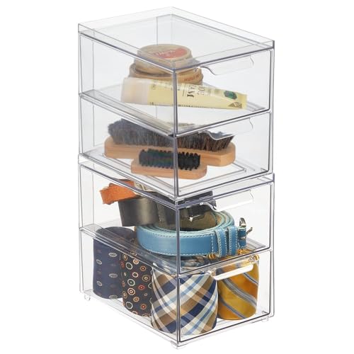 mDesign Aufbewahrungsbox mit Schublade – stabile Schubladenbox aus Kunststoff zur Schuhaufbewahrung – Stapelbox für Schuhe, Accessoires und mehr – 2er-Set – durchsichtig von mDesign