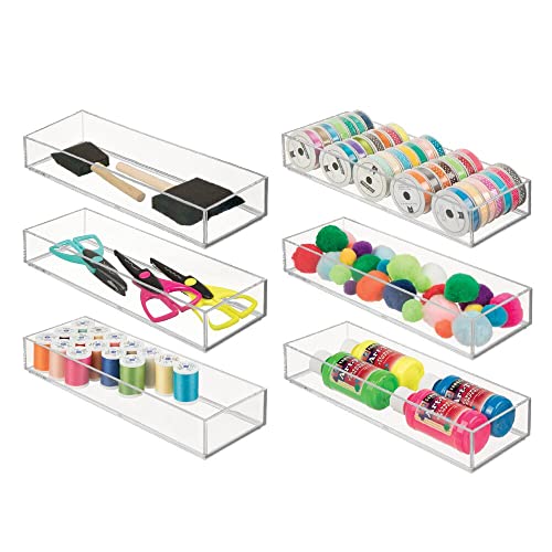 mDesign Aufbewahrungsbox – stapelbare Stiftebox für Schreibtisch und Hobbyraum – vielseitige Aufbewahrungslösung für Farben, Scheren und Bastelutensilien – 6er-Set – durchsichtig von mDesign