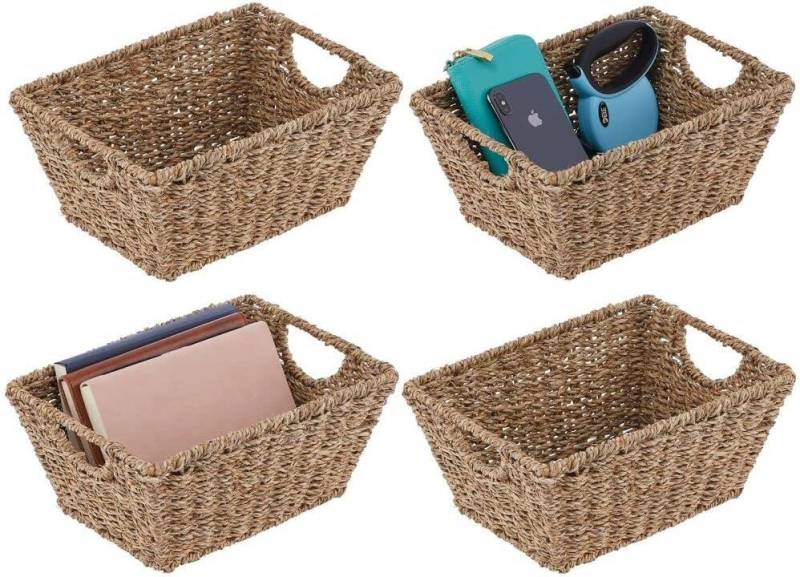 mDesign Aufbewahrungssystem mDesign Seegraskorb Aufbewahrungkorb Flechtkorb mit Griffe 4er Set h von mDesign