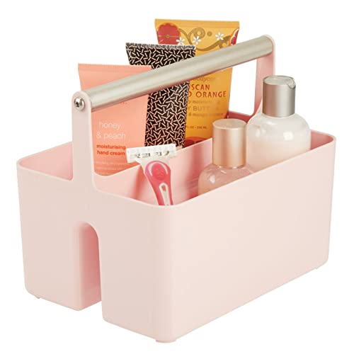 mDesign Badezimmer Aufbewahrungsbox – Korb mit Griff zur Kosmetikaufbewahrung – Bad Organizer mit zwei Fächern – rosa und mattsilberfarben von mDesign