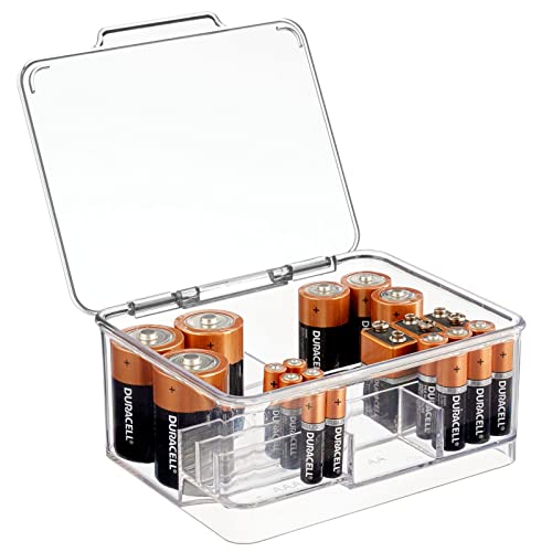 mDesign Batteriebox für unterschiedlich große Batterien – stapelbarer Batteriehalter mit Deckel aus Kunststoff – unterteilte Ordnungsbox für Batterien, Akkus – durchsichtig von mDesign