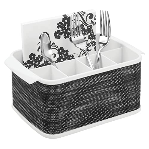 mDesign Besteckhalter mit Griffen – dekorativer Besteckkorb für Küche, Esszimmer, Garten oder Picknick – Besteckorganizer mit 5 Fächern – weiß und dunkelgrau von mDesign