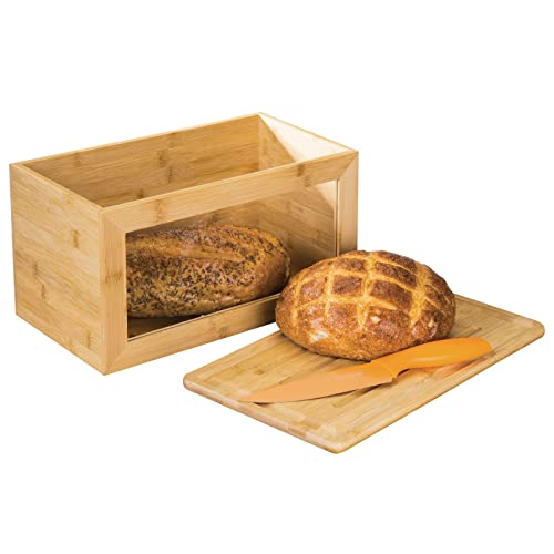 mDesign Brotkasten aus Holz – Brotbox mit Schneidebrett als Deckel – mit praktischem Sichtfenster – für eine umweltfreundliche und stilvolle Brotaufbewahrung – naturfarben von mDesign