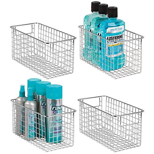 mDesign Drahtkorb für Badzubehör – praktische Gitterbox mit Griffen aus rostbeständigem Metall für Toilettenpapier oder Kosmetik – Moderne Badablage für Badaccessoires – 4er-Set – chromfarben von mDesign