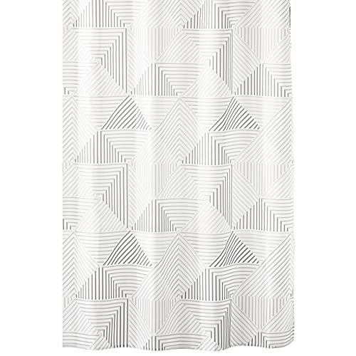 mDesign Duschvorhang – Badvorhang mit geometrischem Muster – pflegeleichter Badewannenvorhang mit verstärkten Löchern – grau von mDesign