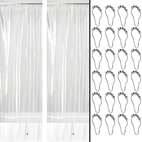 mDesign Duschvorhang PEVA mit 12 Rollenhaken – geruchloser, wasserabweisender Duschvorhang mit Magneten im Saum – ideal als Badewannenvorhang 183 cm x 183 cm – durchsichtig und silberfarben von mDesign