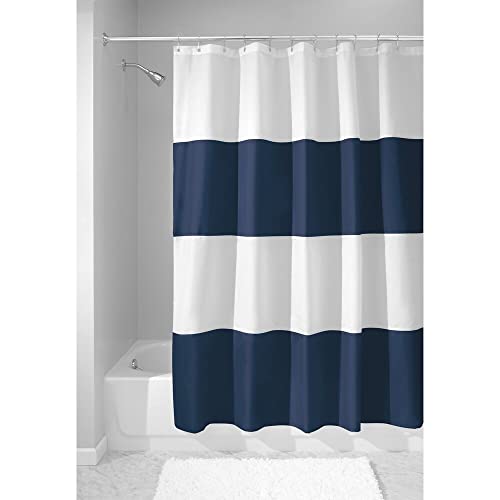 mDesign Duschvorhang mit Streifenmuster - Badzubehör mit perfekten Maßen: 183 cm x 183 cm - langlebige Duschgardine - Farbe: navy blau/weiß von mDesign