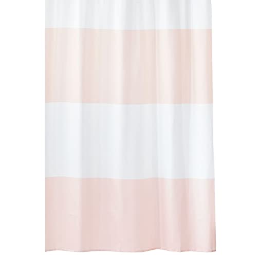 mDesign Duschvorhang mit breiten Streifen – waschbarer Vorhang für Dusche und Badewanne – Badezimmervorhang aus 100% gewebtem Polyester – hellpink/weiß von mDesign