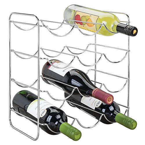 mDesign Flaschenhalter - Weinflaschenhalter aus Metall für bis zu 12 Flaschen - perfekte Ablage für Weinflaschen - Getränkeaufbewahrung in Kühlschrank & Küchenschrank - silberfarben von mDesign